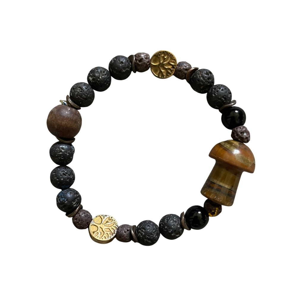 Mushroom Lava Stone Beaded Bracelet Boho Tree of‎ Life Charm Gemstone